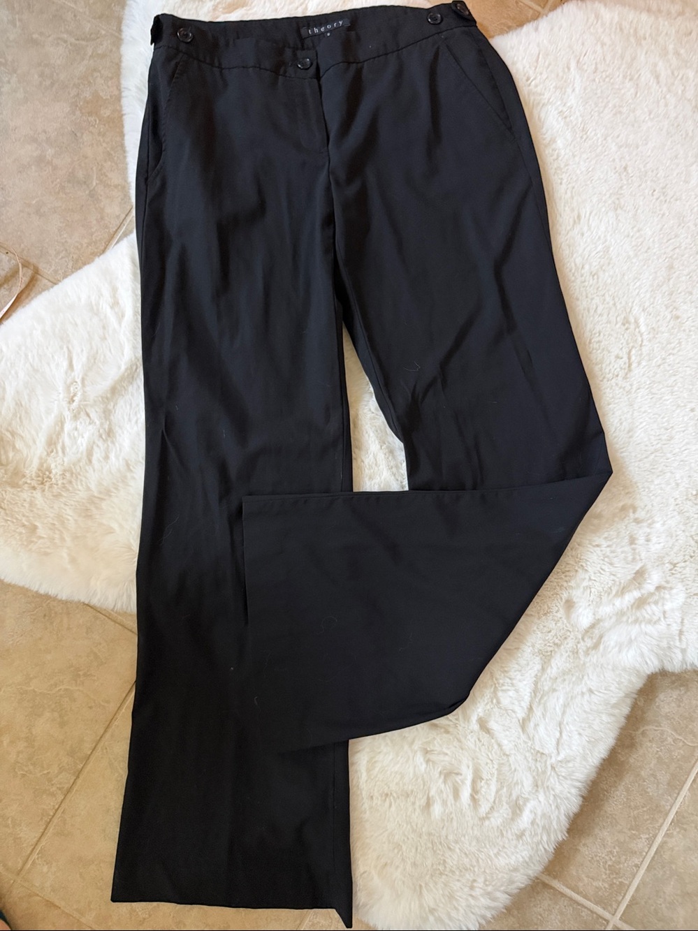 Theory Black Boot-Cut Stretch Wool Dress Pants